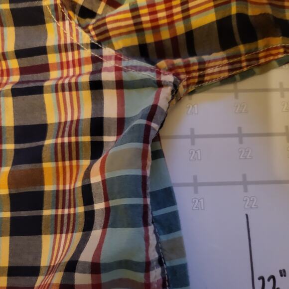 Gramicci Plaid Shirt Mens S Tan Green Skater Long Sleeve Button Up One Pocket - Picture 6 of 7